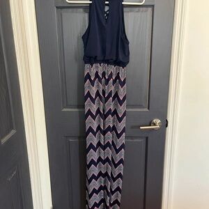 LuLaRoe Navy and Pink Chevron Maxi Dress